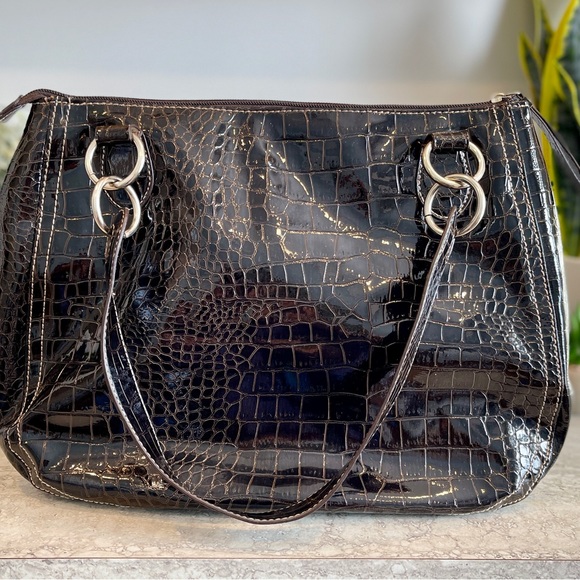 Nine West, Tote Bag, Faux Leather, Faux Crocodile, Chocolate Brown - Picture 3 of 3